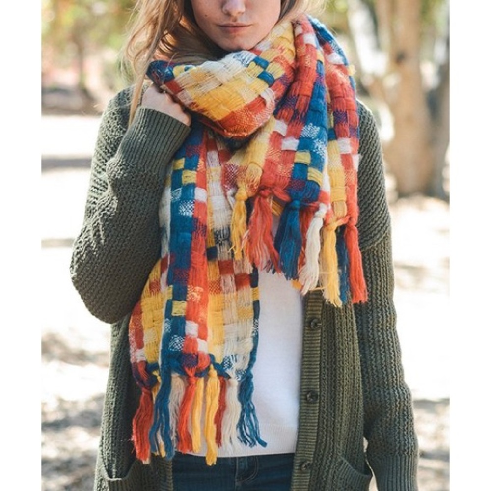 NWT Leto Collection Vibrant Multicolor Patchwork Scarf, OS - Picture 3 of 3